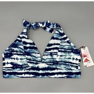 Calia Watercolor Blue Halter Top Size 1X Medium Support Plus Size V Neck NEW NWT